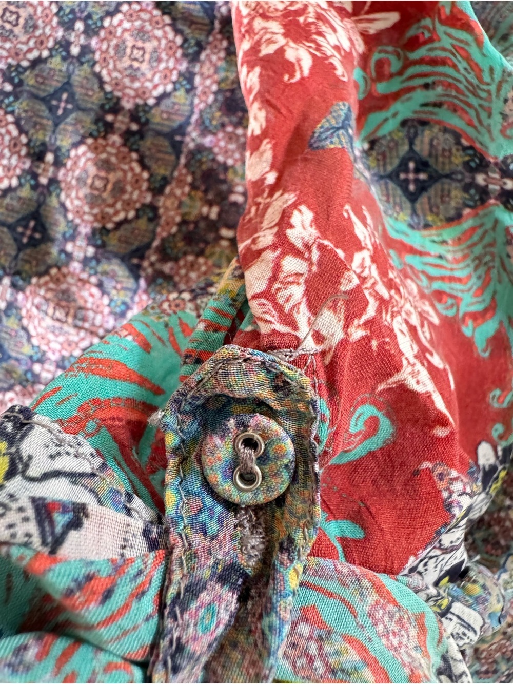 Johnny Was Cupra Rayon Tunic Top S Floral Patchwork Boho Blouse - Picture 10 of 12